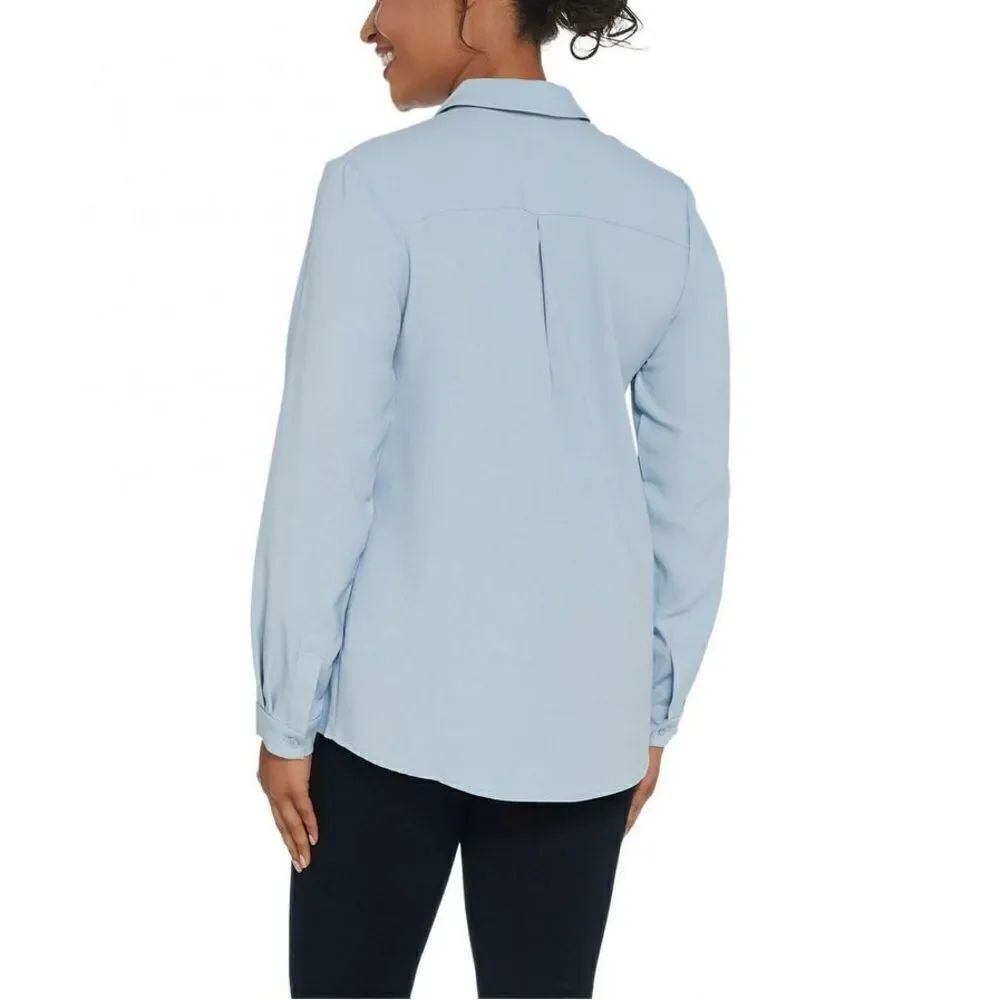 Elizabeth & Clarke Stain-Repellent Button Front Collared Top - Picture 2 of 4
